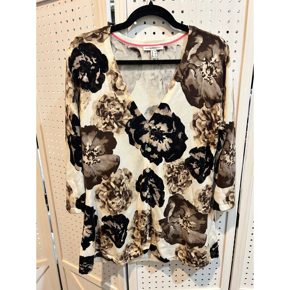 Isaac Mizrahi LIVE! Floral Print Knit Button Front Cardigan Womens